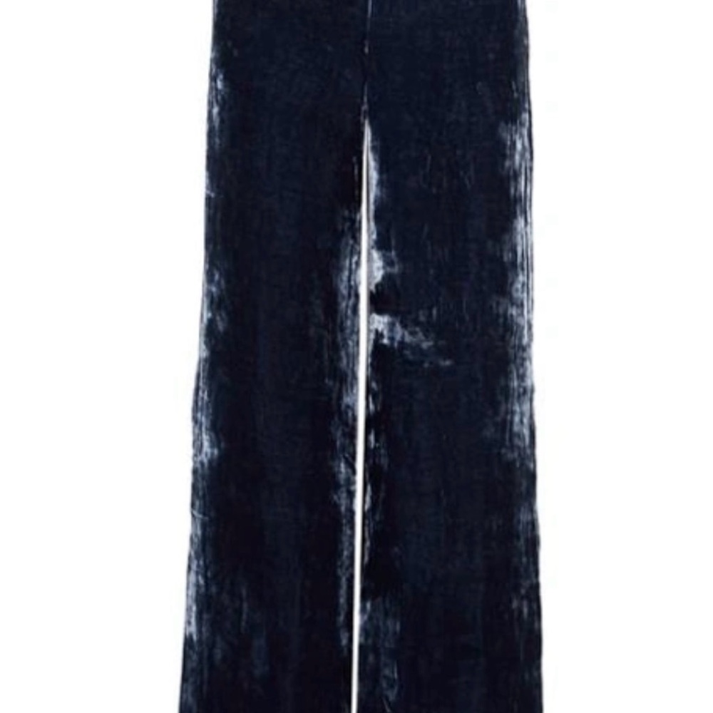 STAUD Margaux Velvet Wide-Leg Pants in Navy